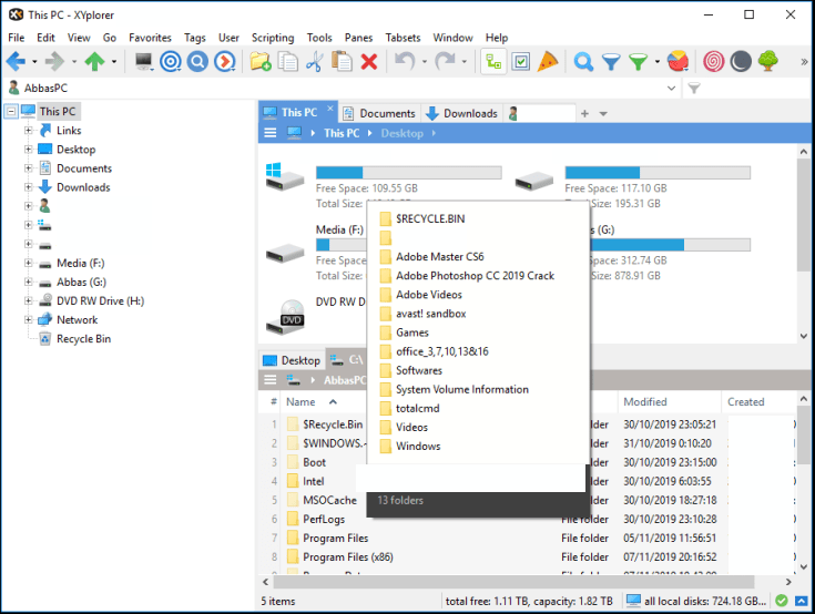 windows explorer multiple directory list and print